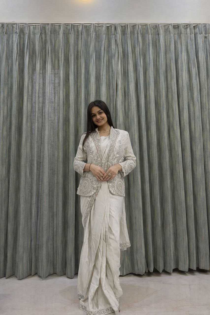 Rangoli Silk  Ready To Wear Sequence  Embroidered  Saree with Jacket