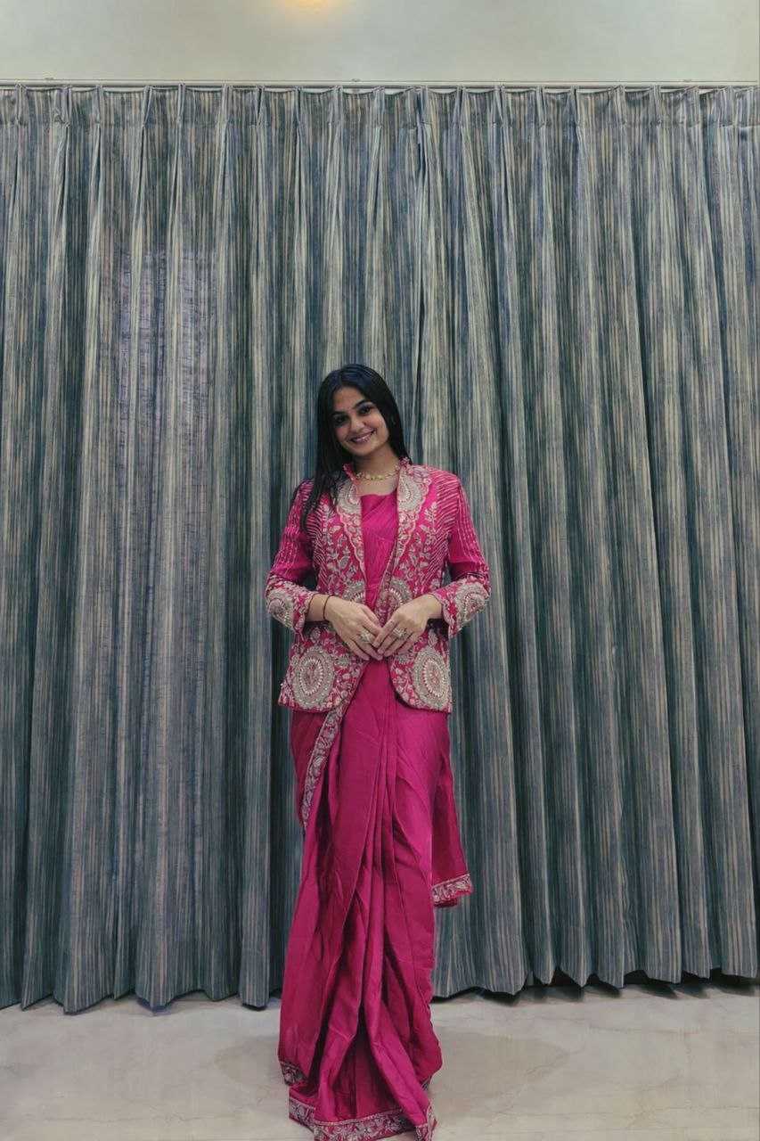 Rangoli Silk  Ready To Wear Sequence  Embroidered  Saree with Jacket