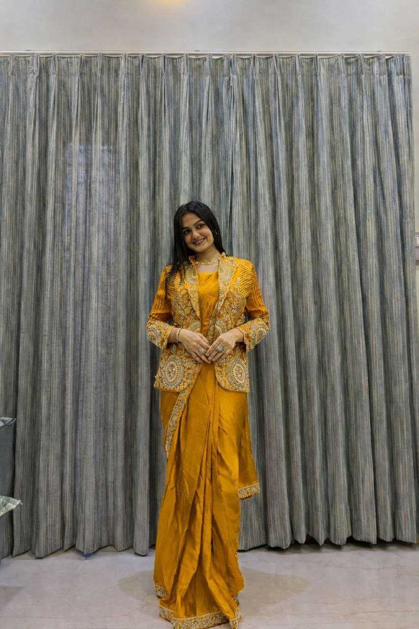 Rangoli Silk  Ready To Wear Sequence  Embroidered  Saree with Jacket