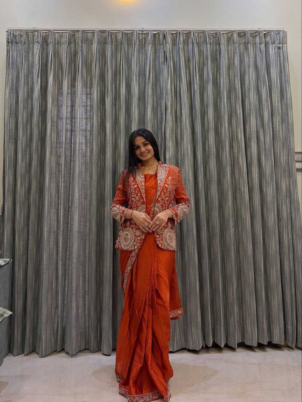 Rangoli Silk  Ready To Wear Sequence  Embroidered  Saree with Jacket