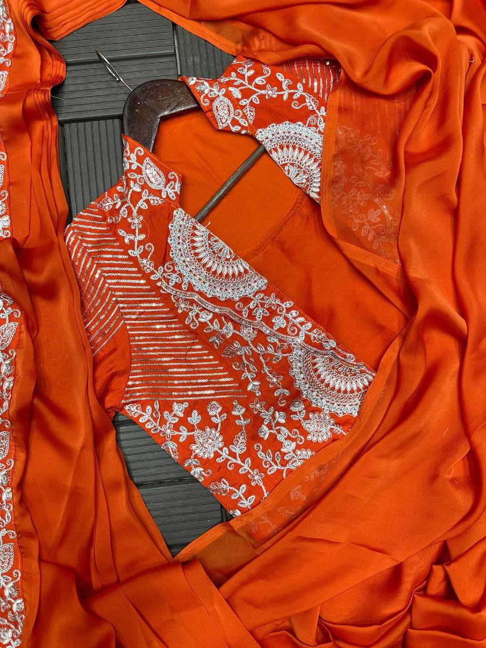 Rangoli Silk  Ready To Wear Sequence  Embroidered  Saree with Jacket