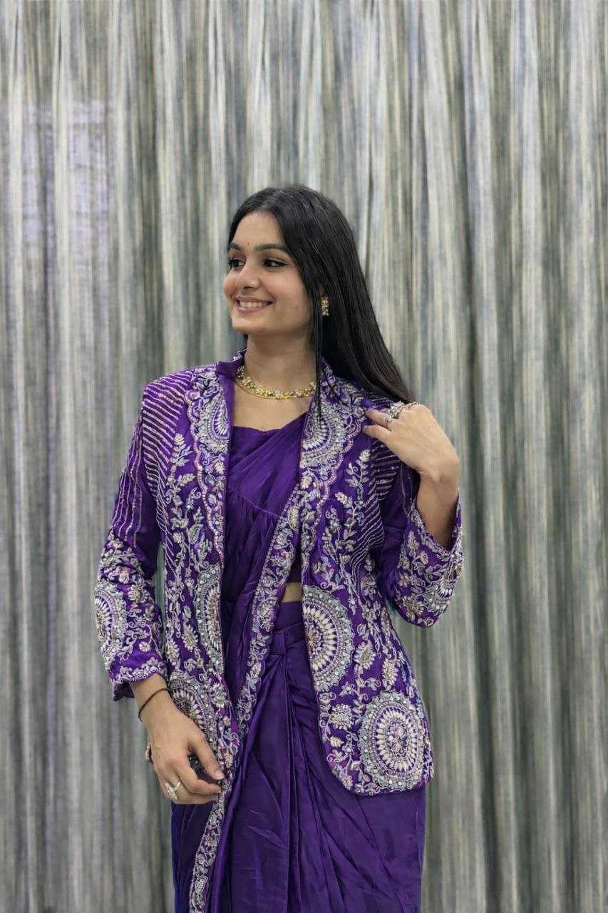 Rangoli Silk  Ready To Wear Sequence  Embroidered  Saree with Jacket
