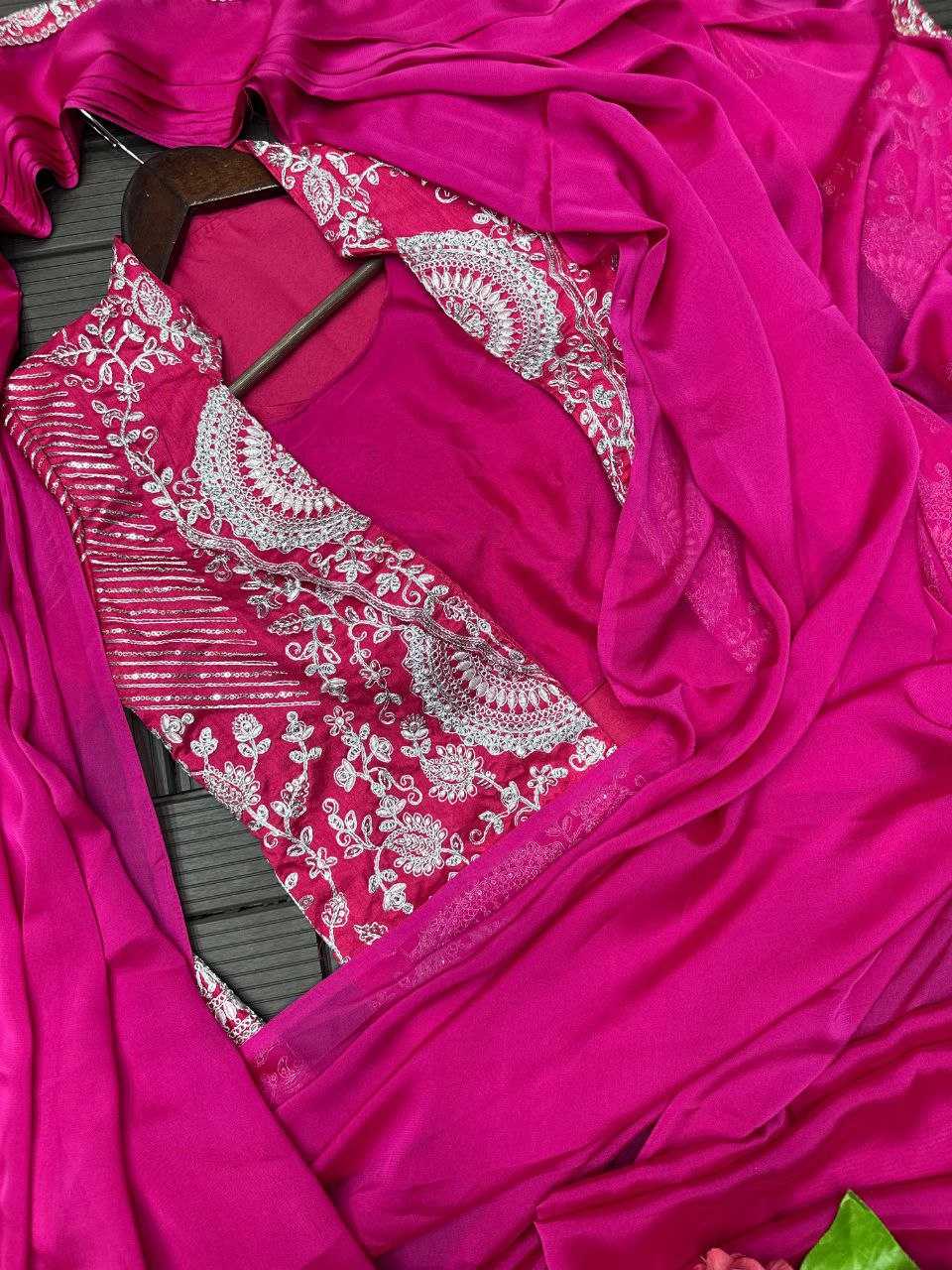 Rangoli Silk  Ready To Wear Sequence  Embroidered  Saree with Jacket