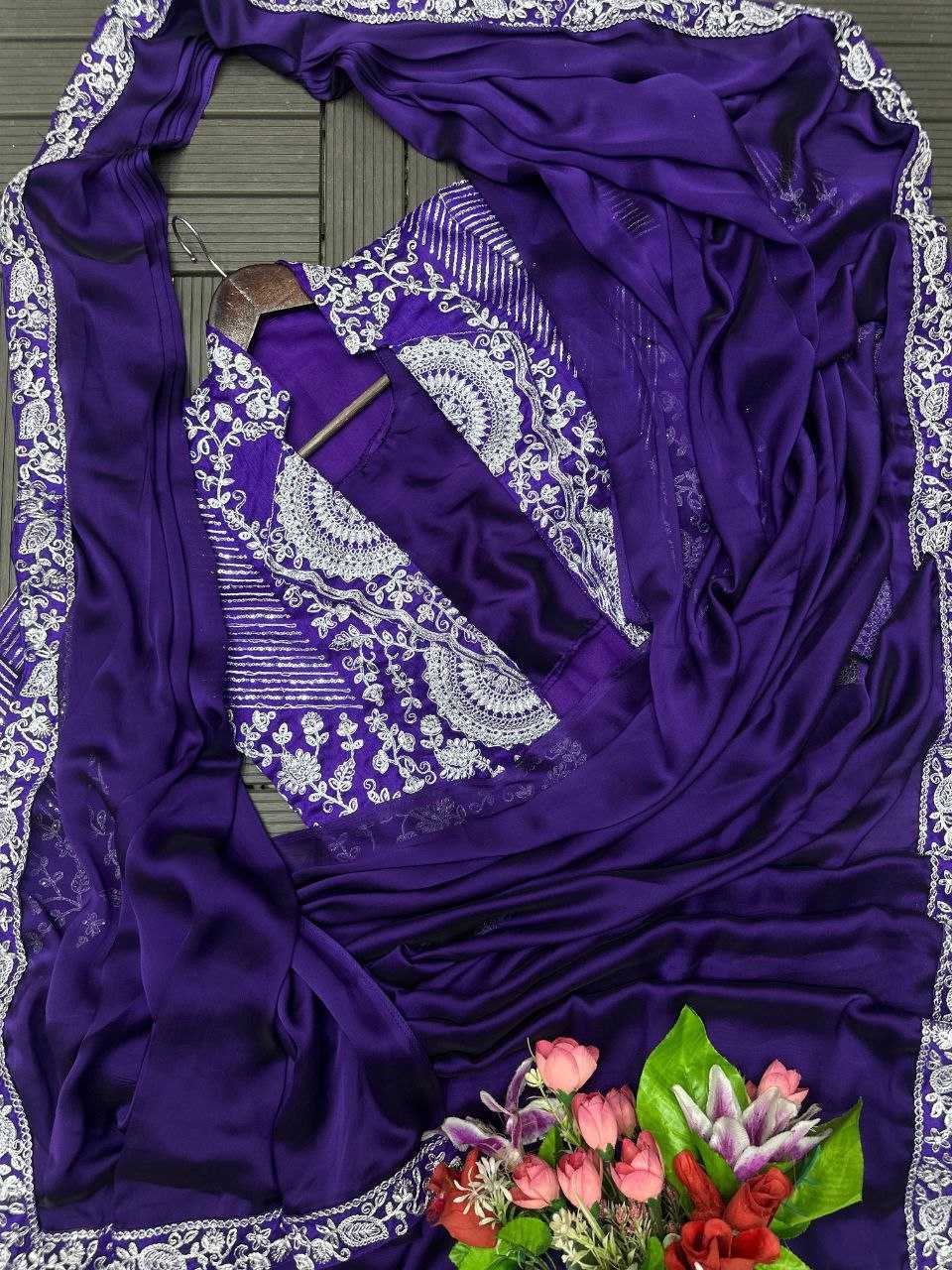 Rangoli Silk  Ready To Wear Sequence  Embroidered  Saree with Jacket