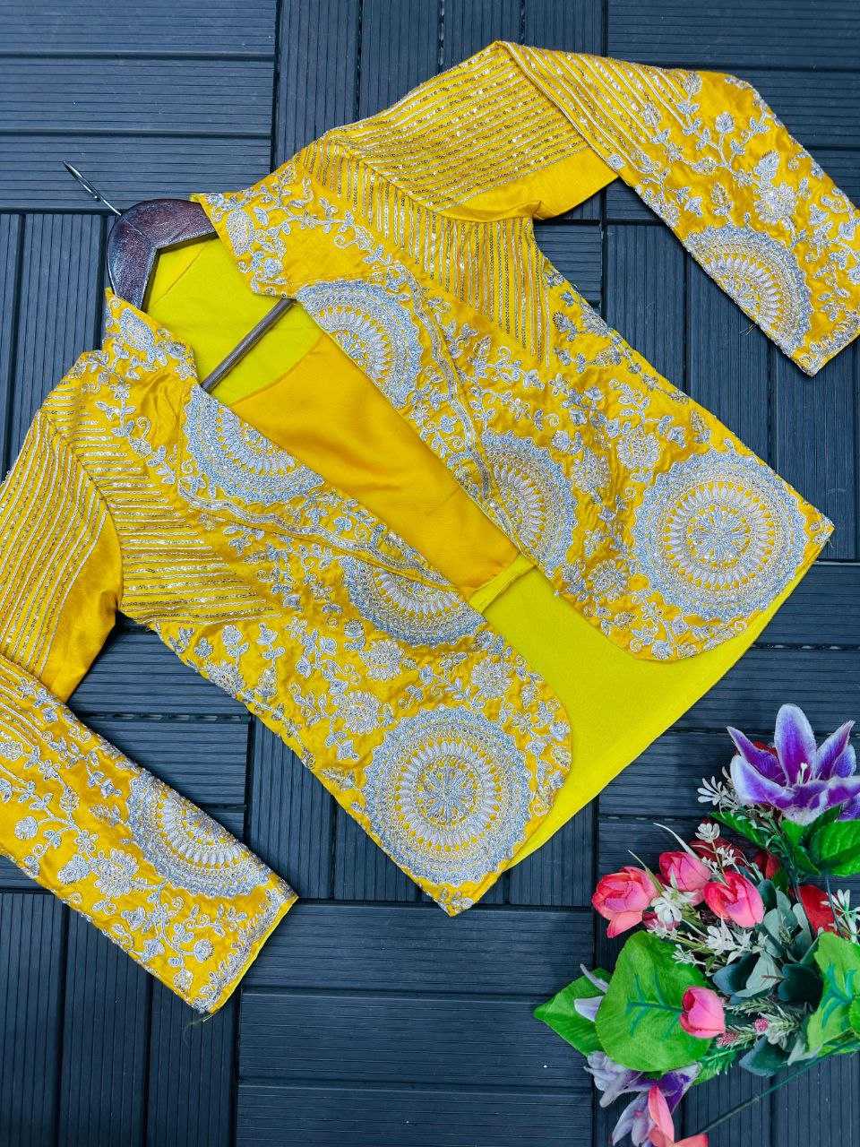 Rangoli Silk  Ready To Wear Sequence  Embroidered  Saree with Jacket