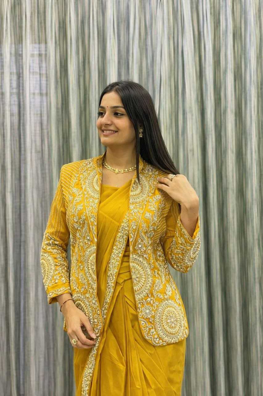 Rangoli Silk  Ready To Wear Sequence  Embroidered  Saree with Jacket