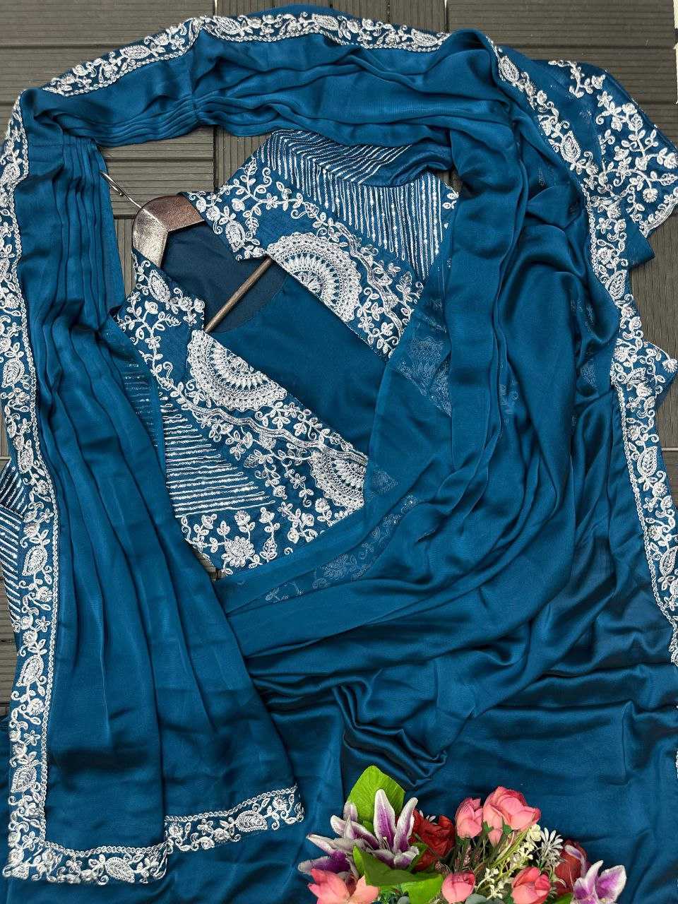 Rangoli Silk  Ready To Wear Sequence  Embroidered  Saree with Jacket