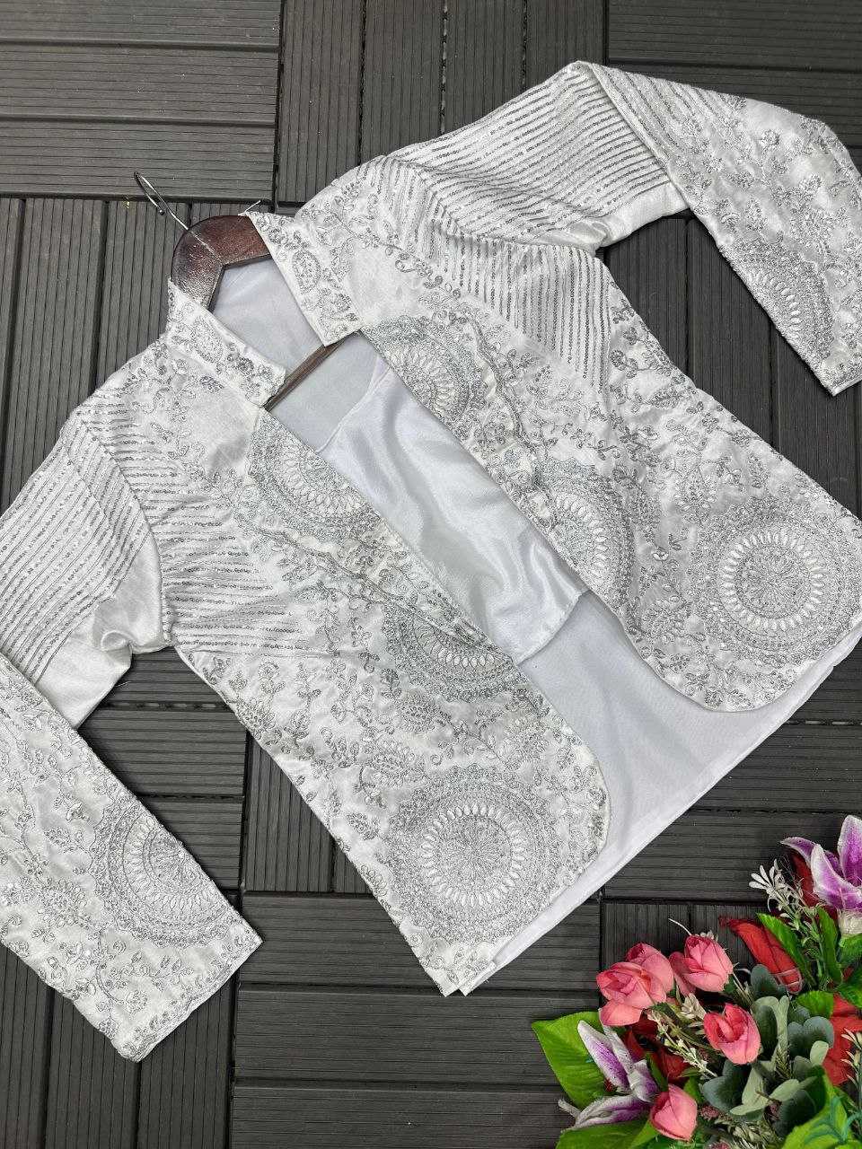 Rangoli Silk  Ready To Wear Sequence  Embroidered  Saree with Jacket