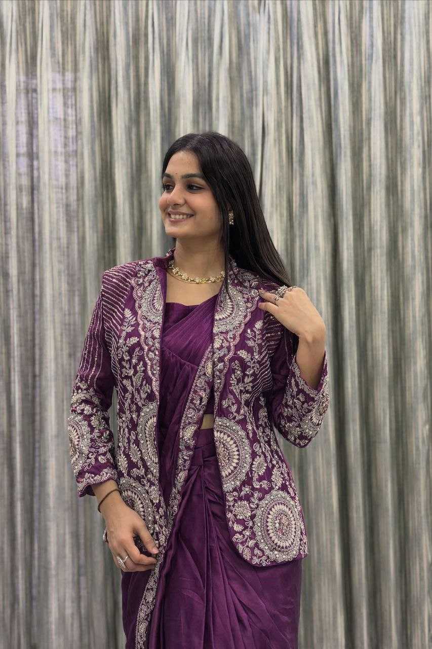 Rangoli Silk  Ready To Wear Sequence  Embroidered  Saree with Jacket