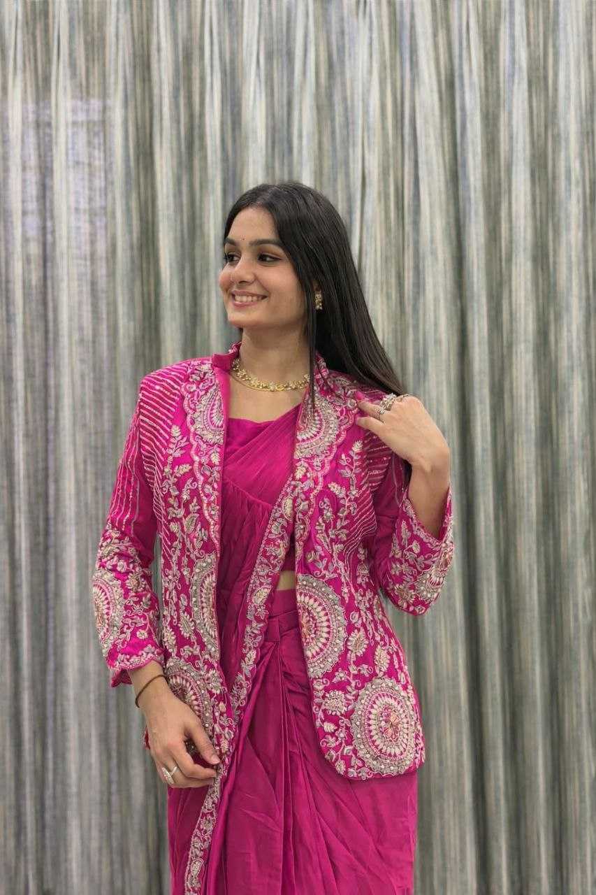 Rangoli Silk  Ready To Wear Sequence  Embroidered  Saree with Jacket