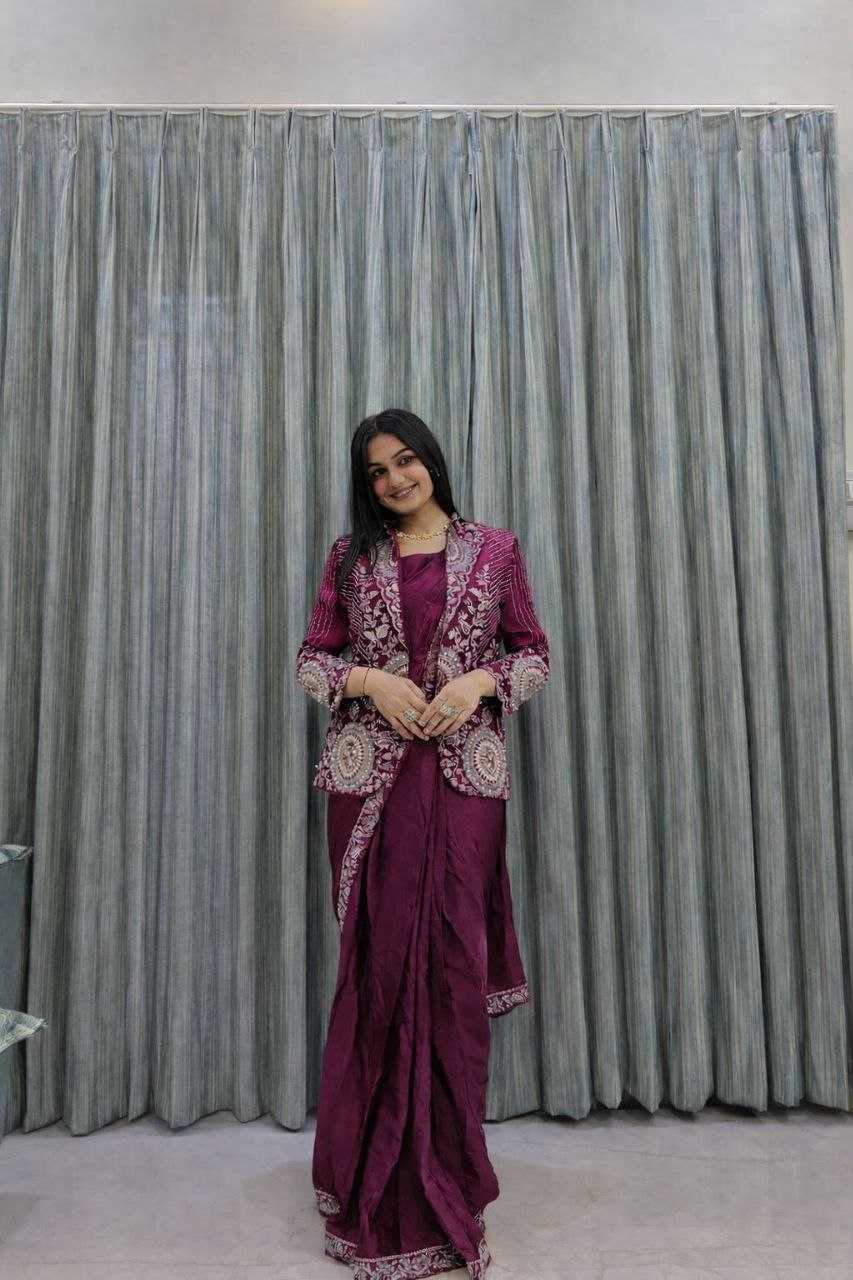 Rangoli Silk  Ready To Wear Sequence  Embroidered  Saree with Jacket
