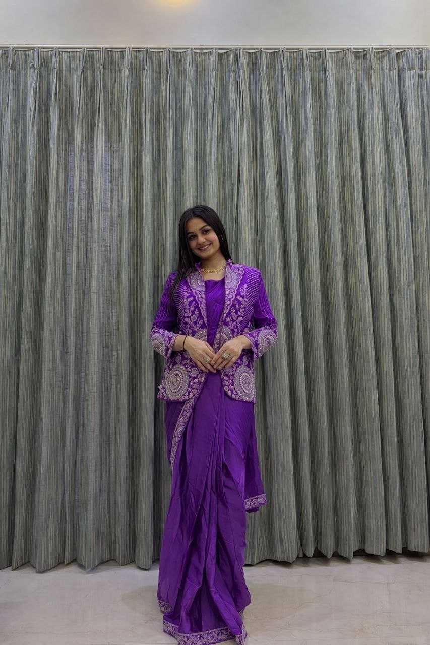 Rangoli Silk  Ready To Wear Sequence  Embroidered  Saree with Jacket