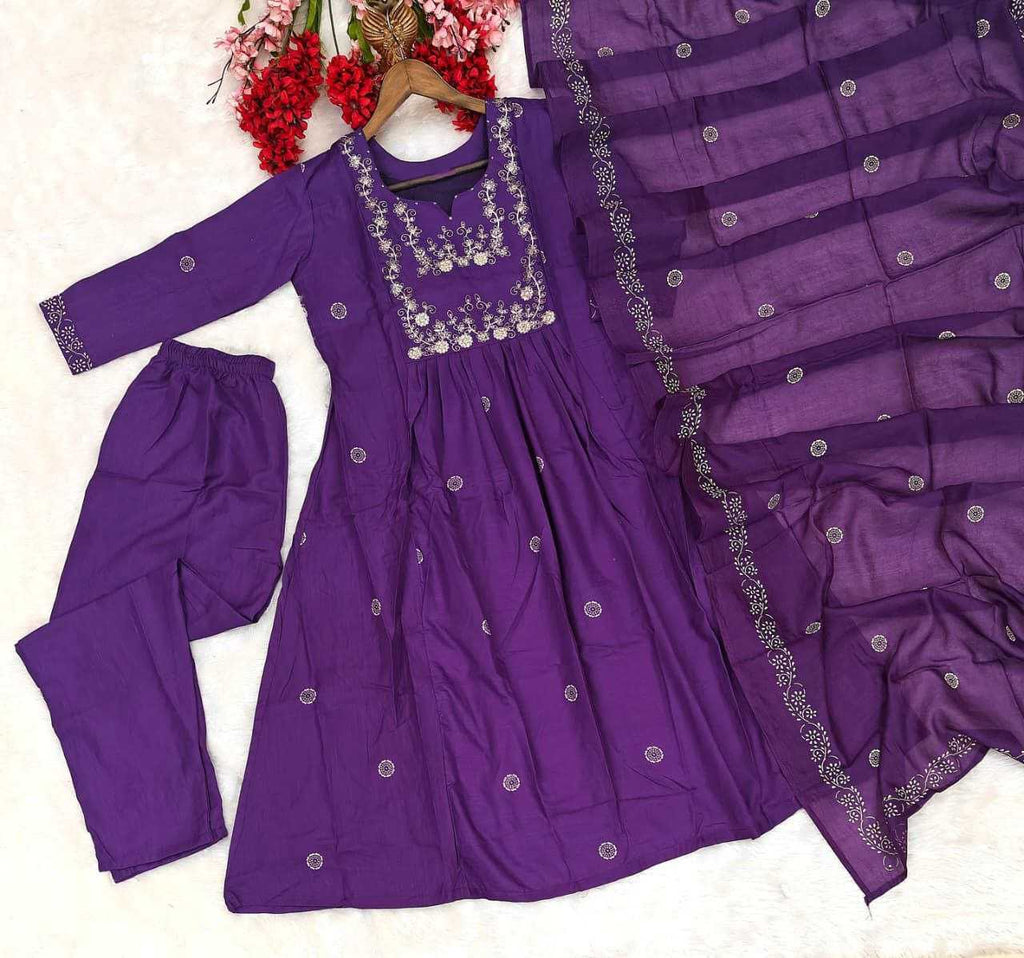 Rayon Slub Kurti Set with Embroidery Work & Chanderi Cotton Dupatta | 3-Piece Casual Festive Ethnic Wear for Women | Everyday & Occasion Wear | S to XXL