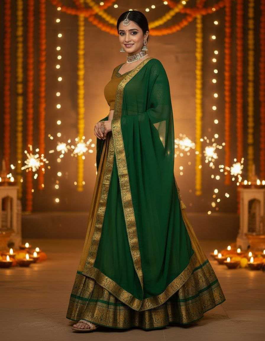 Soft Cotton Silk  Embroidered  Zari Work Lehenga