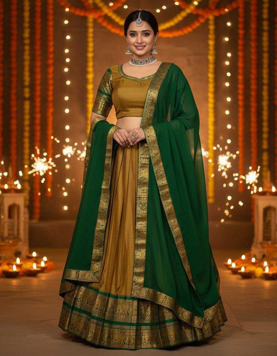 Soft Cotton Silk  Embroidered  Zari Work Lehenga