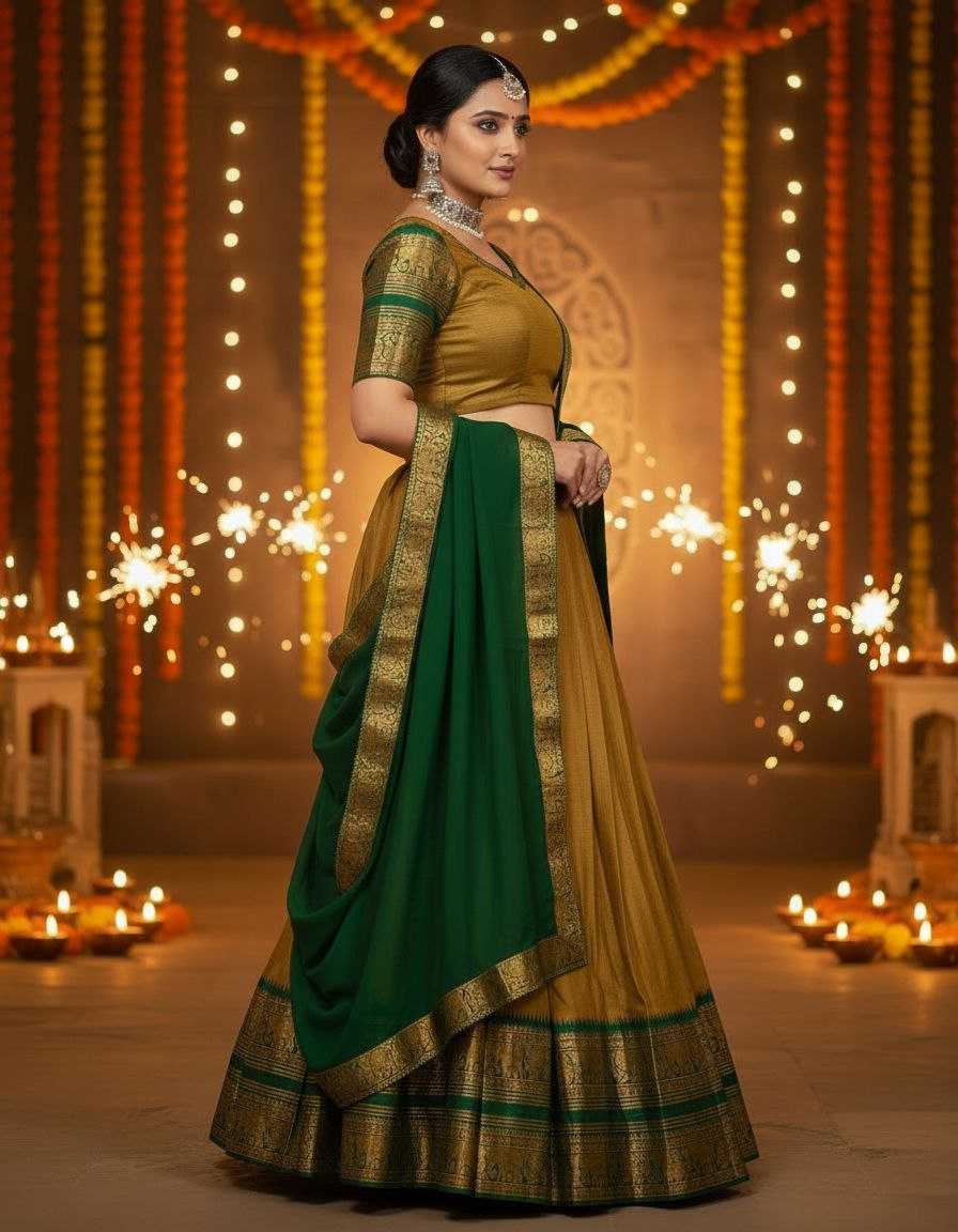 Soft Cotton Silk  Embroidered  Zari Work Lehenga