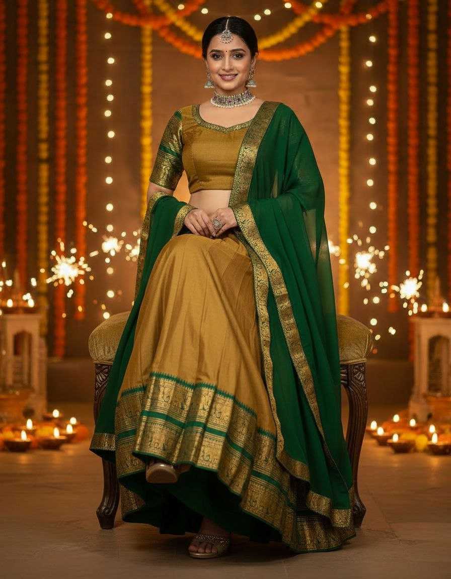 Soft Cotton Silk  Embroidered  Zari Work Lehenga