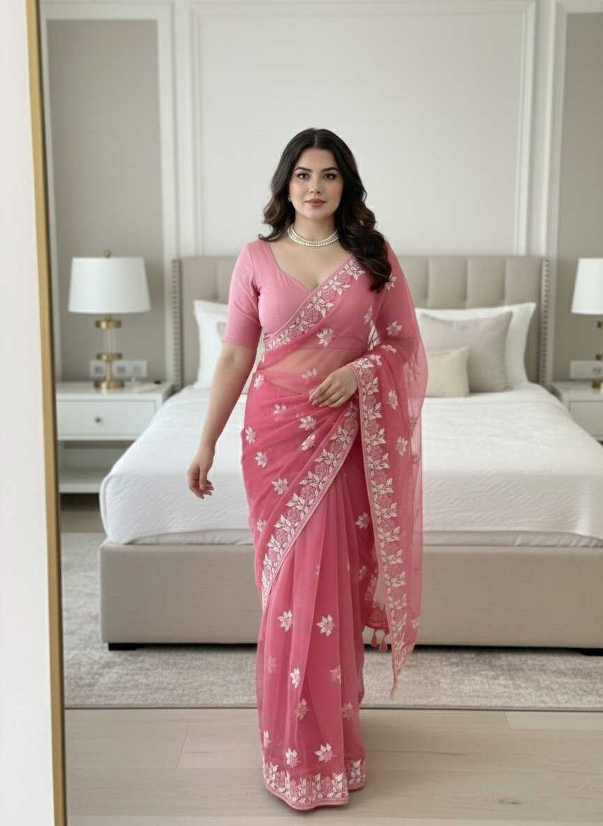 Soft Net   Designer Party Wear  Embroidered Sarees