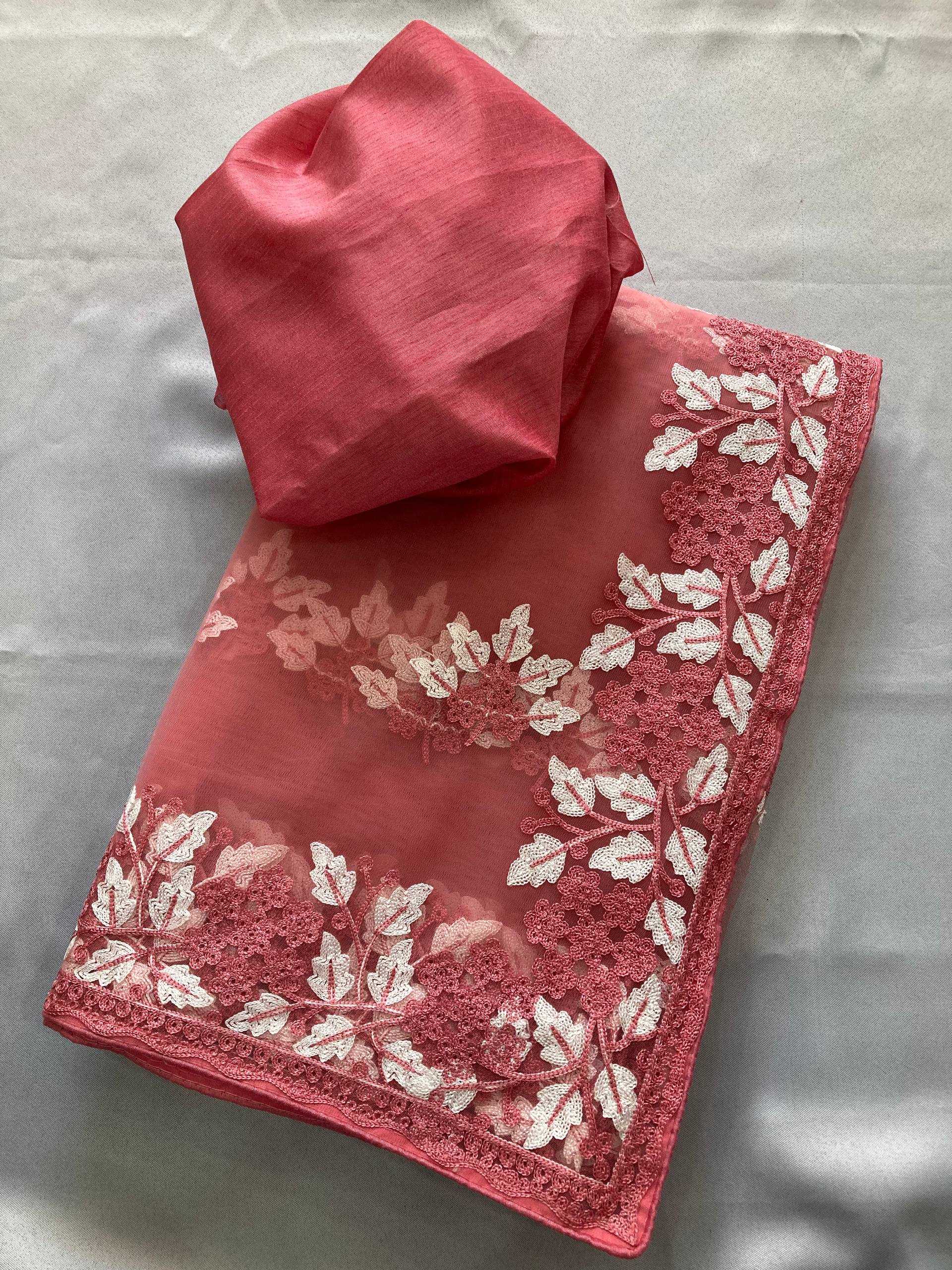 Soft Net   Designer Party Wear  Embroidered Sarees