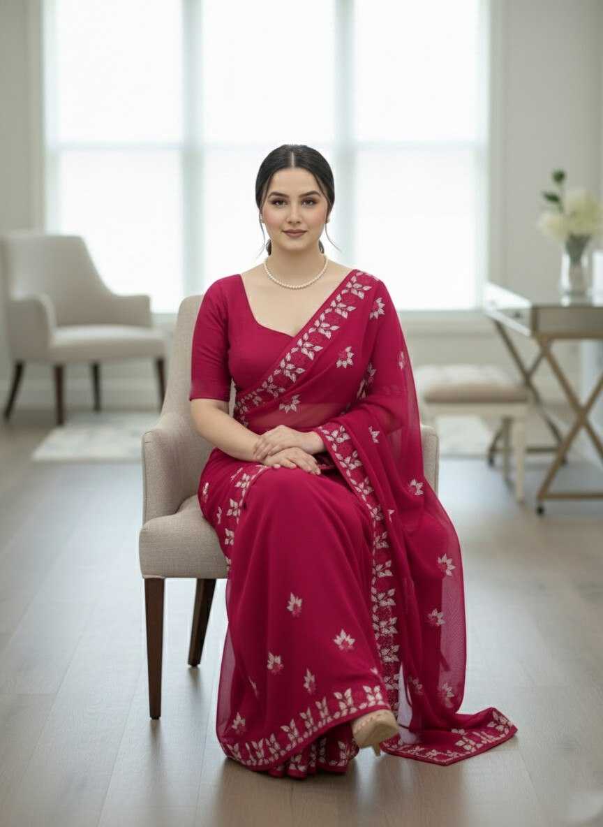 Soft Net   Designer Party Wear  Embroidered Sarees