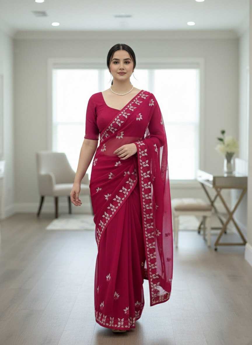 Soft Net   Designer Party Wear  Embroidered Sarees