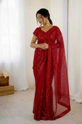 Soft Net Sequin Embroidered Saree | RIN213 Premium Collection | Dual Embellishment Party Wear Saree with Blouse Piece | Free Size