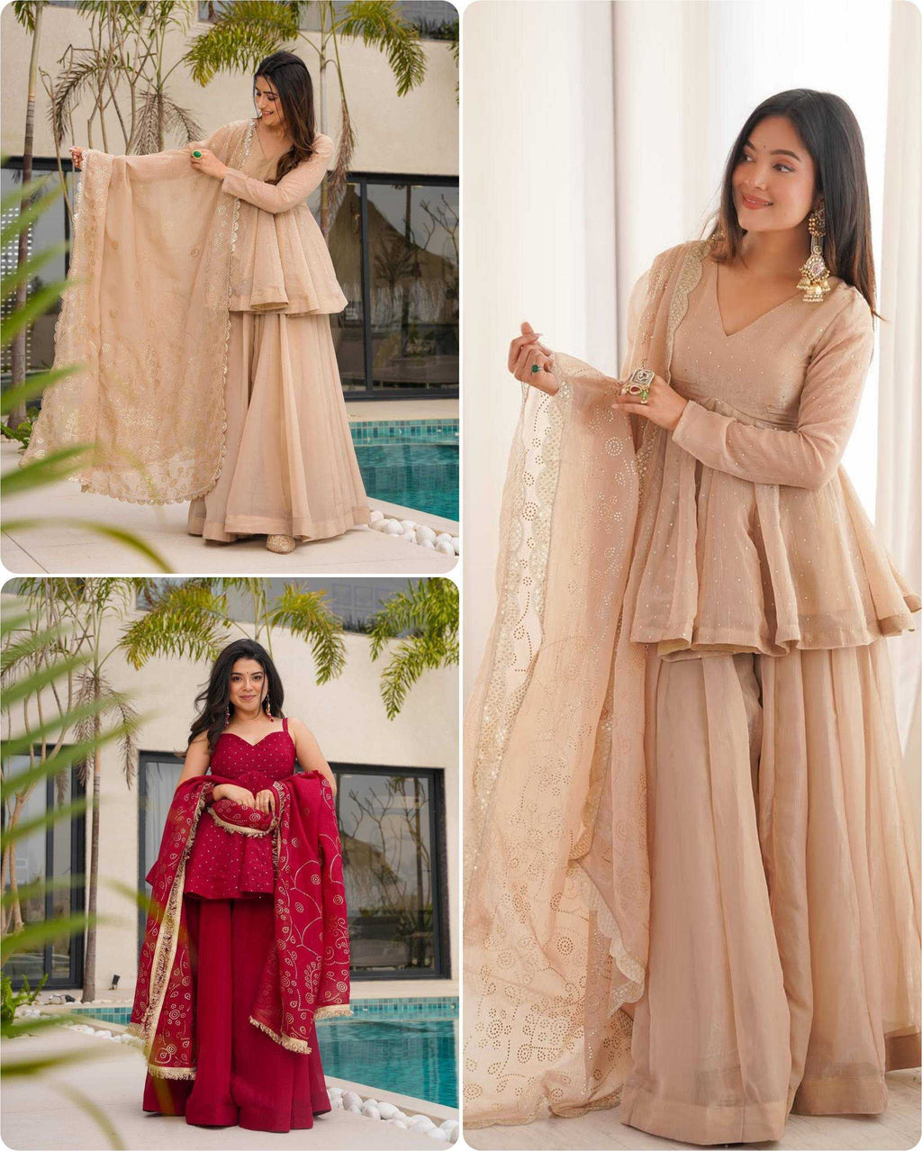 Tabby Silk Organza Embroidery Suit  | Sharara Suit | Shree Vastra India