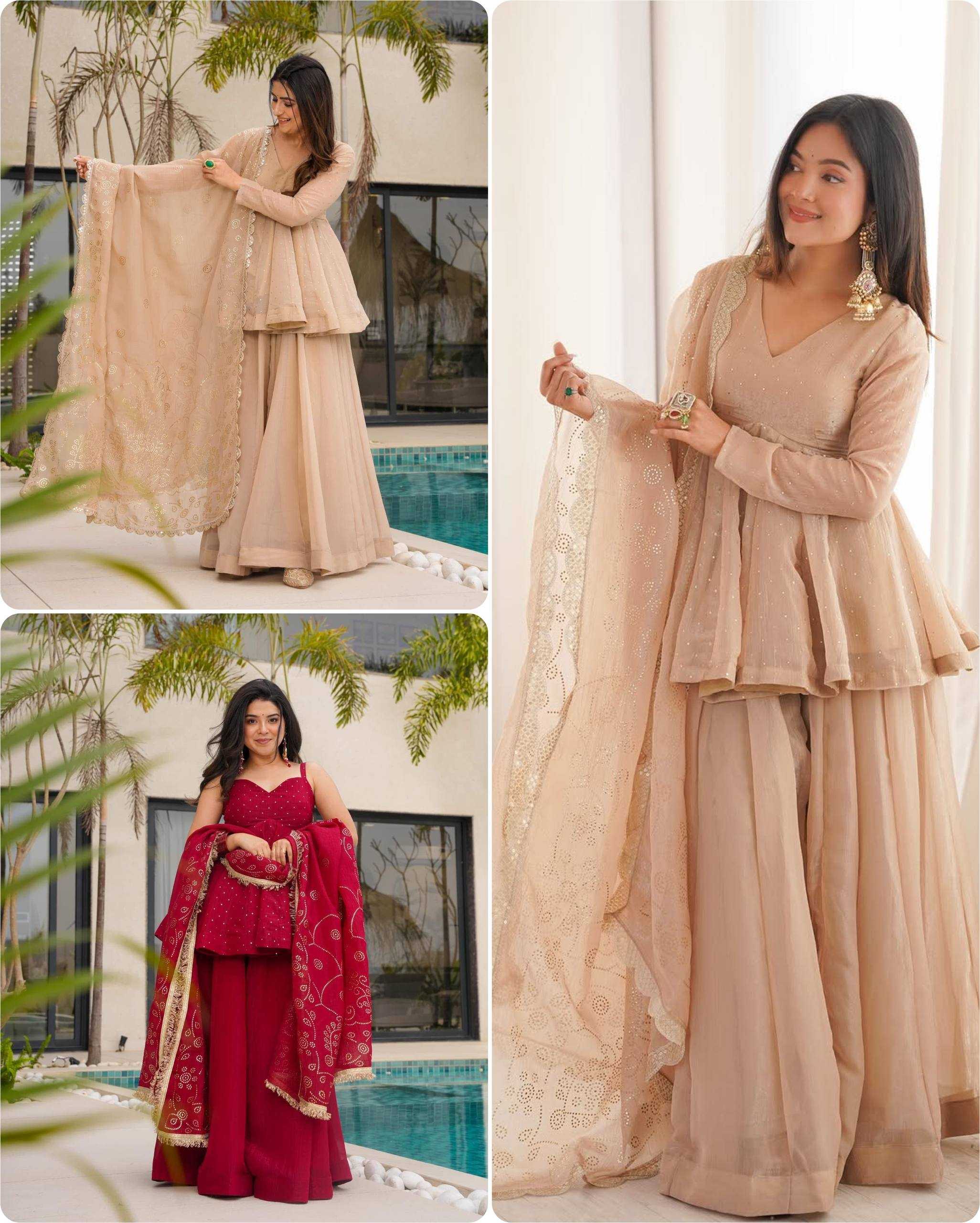 Tabby Silk Organza Embroidery Suit  | Sharara Suit | Shree Vastra India