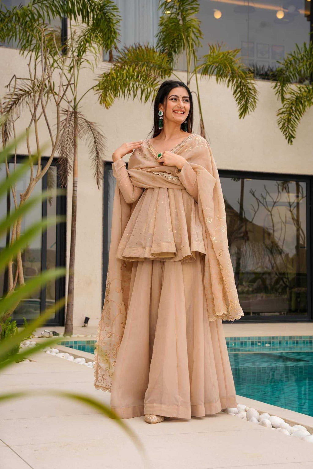 Tabby Silk Organza Embroidery Suit  | Sharara Suit | Shree Vastra India