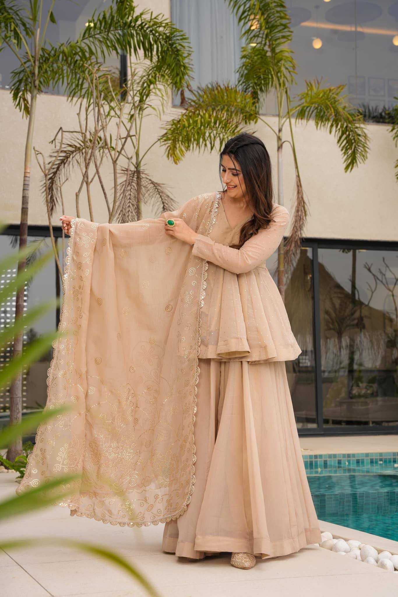 Tabby Silk Organza Embroidery Suit  | Sharara Suit | Shree Vastra India