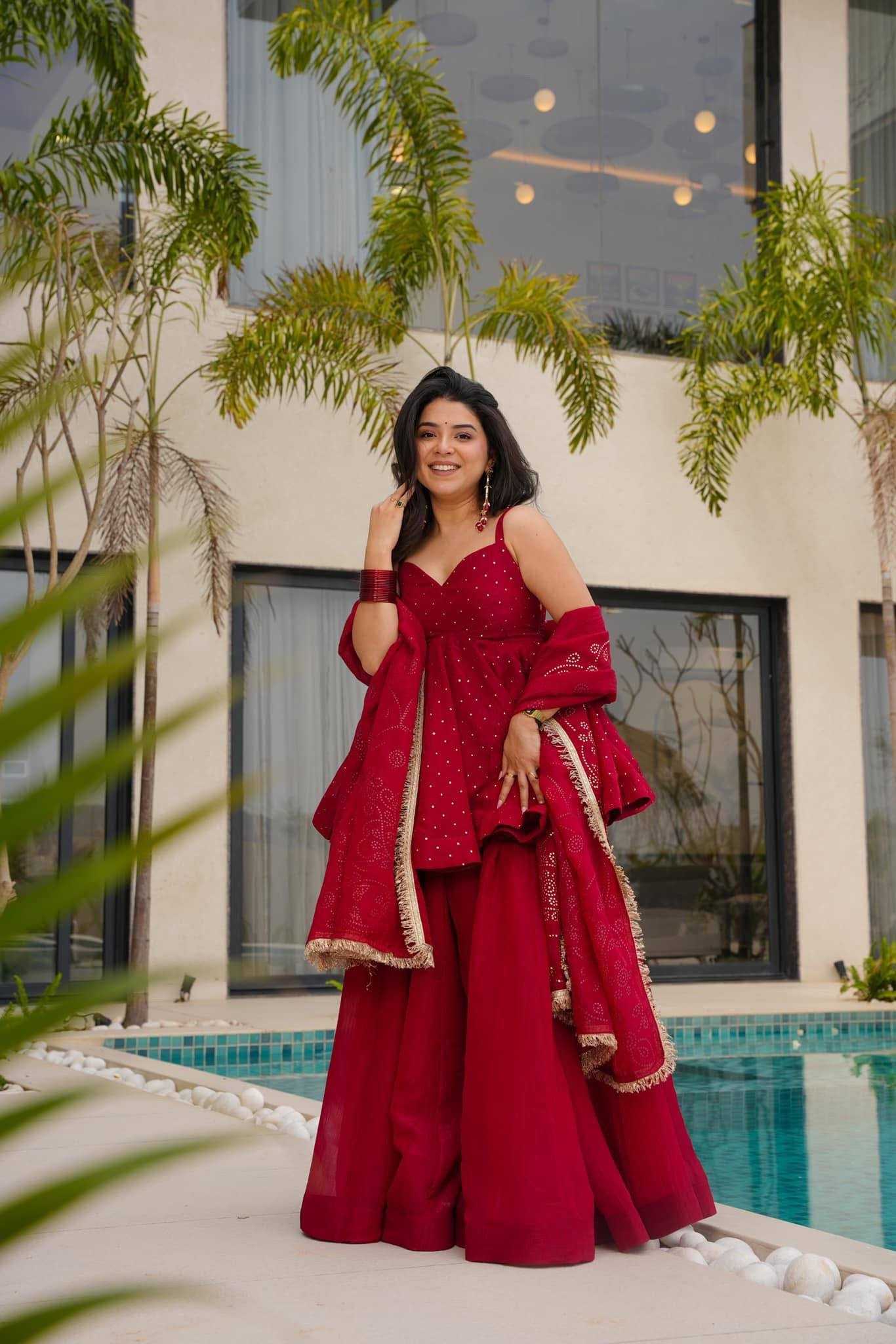 Tabby Silk Organza Embroidery Suit  | Sharara Suit | Shree Vastra India