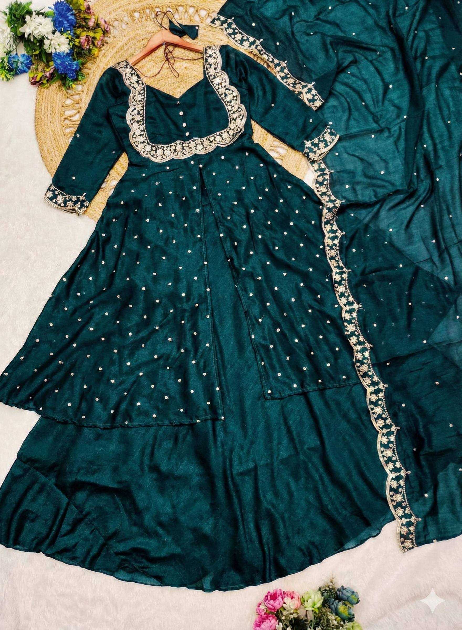 Vichitra Silk Embroidered Party Wear Dress | Designer Heavy Embellishment | Fully Stitched Ethnic Gown | M to XXL
