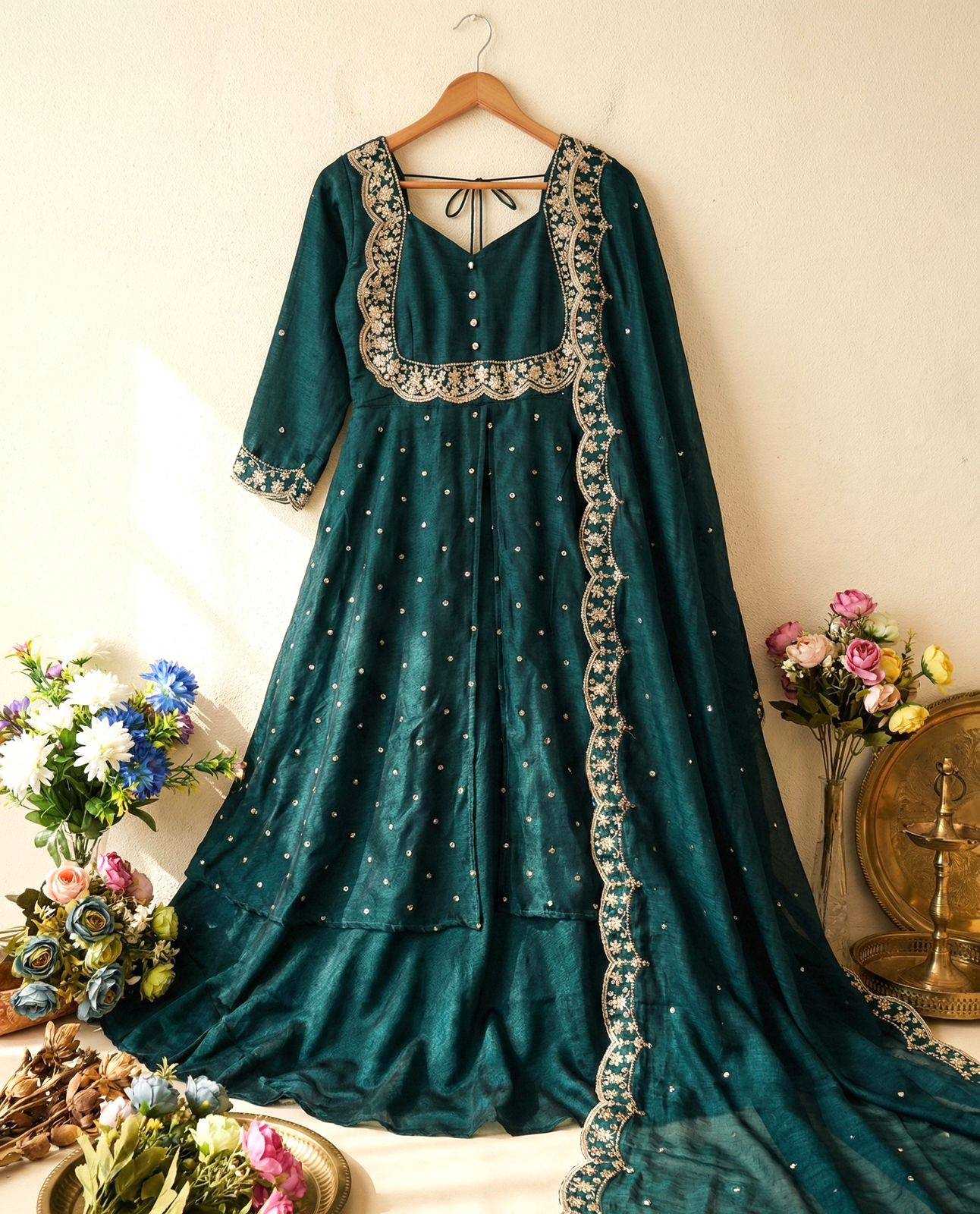 Vichitra Silk Embroidered Party Wear Dress | Designer Heavy Embellishment | Fully Stitched Ethnic Gown | M to XXL