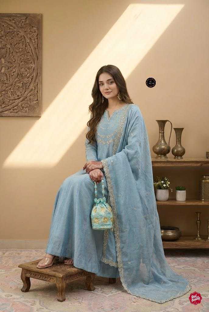 Vichitra Silk Kurti Set with Embroidery Work & Embroidered Dupatta | 3-Piece Palazzo Ethnic Wear for Women | Festive & Wedding Wear | S to XXL