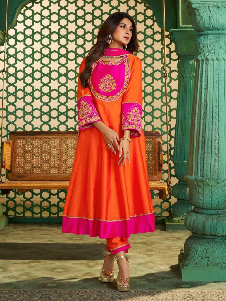 Pure Viscose Chanderi Cotton Silk Kurti Set with Sequence Embroidery & Chinon Dupatta | 3-Piece Ethnic Wear for Women | Festive & Party Wear | S to XXL